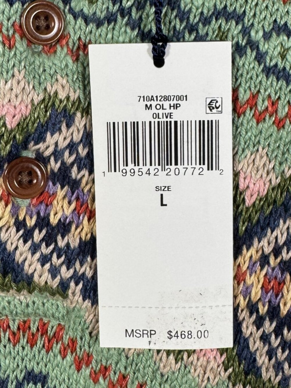 Polo Ralph Lauren Sweater Mens L Green Fair Isle Linen Cashmere Knit Shirt $468 - Picture 3 of 11
